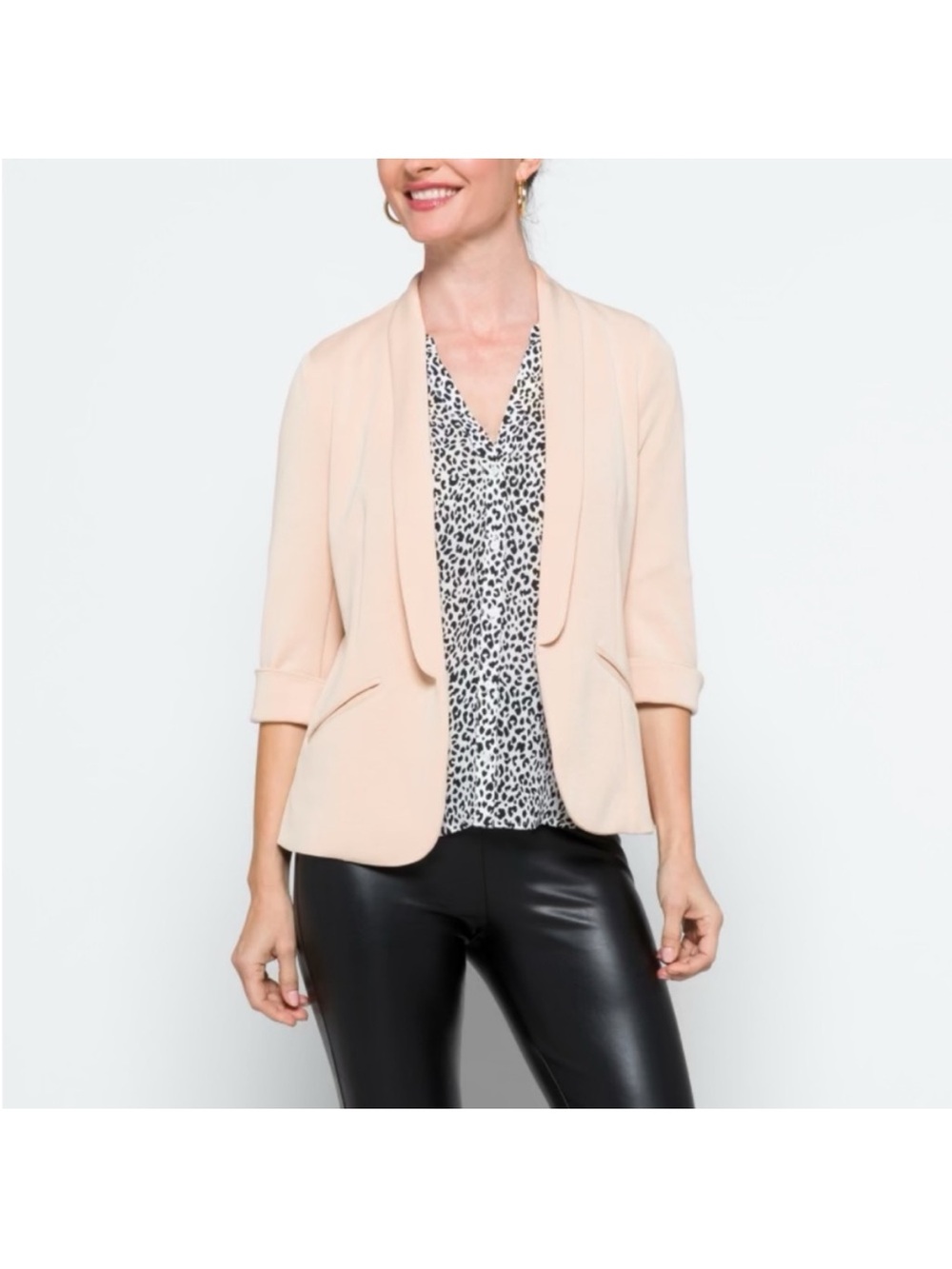Women's Soft Blush Open-Front scuba Blazer Jacket